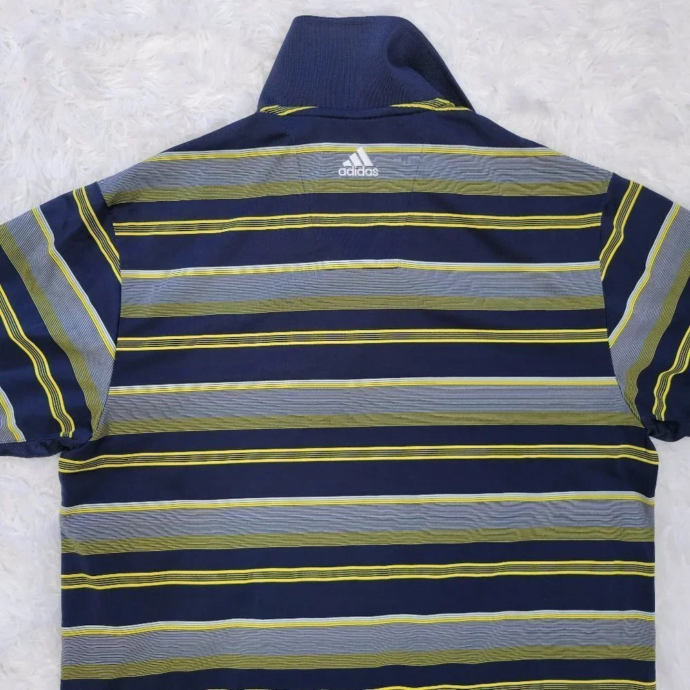 Adidas Men's Polo Shirt with Horizontal Stripes - Size Medium